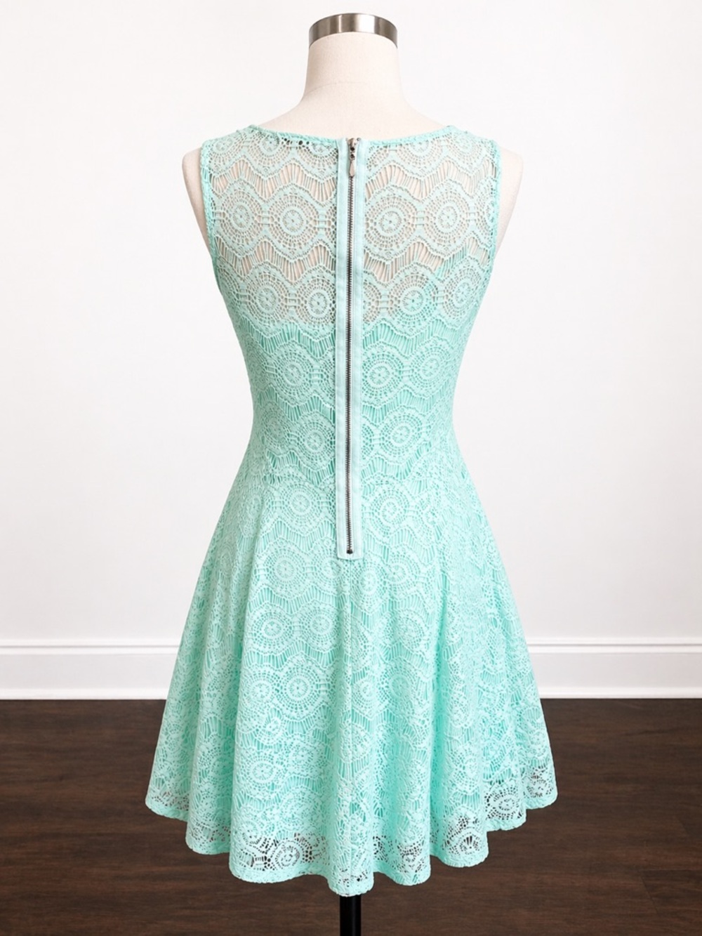 BeBop Mint Lace Fit Flare Dress NWT Size M Pool Blue Sleeveless - Picture 5 of 9